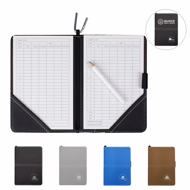 PU Leather Golf Scorecard Holder Yardage Book With Buckle And Pen