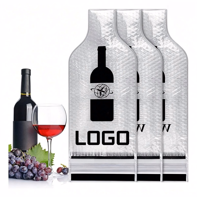 Reuseable Bubble Lined Wine Sleeve with Dual Zip Lock