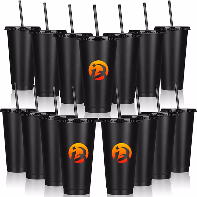 24 oz pure black straw cola plastic water cup