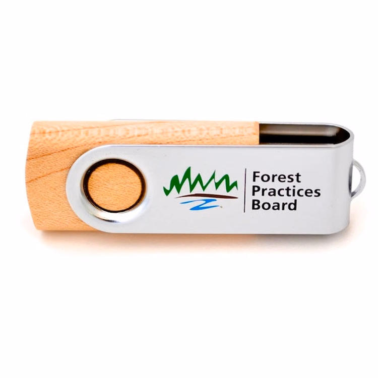 Wooden Swivel USB Flash Drive with Metal Band