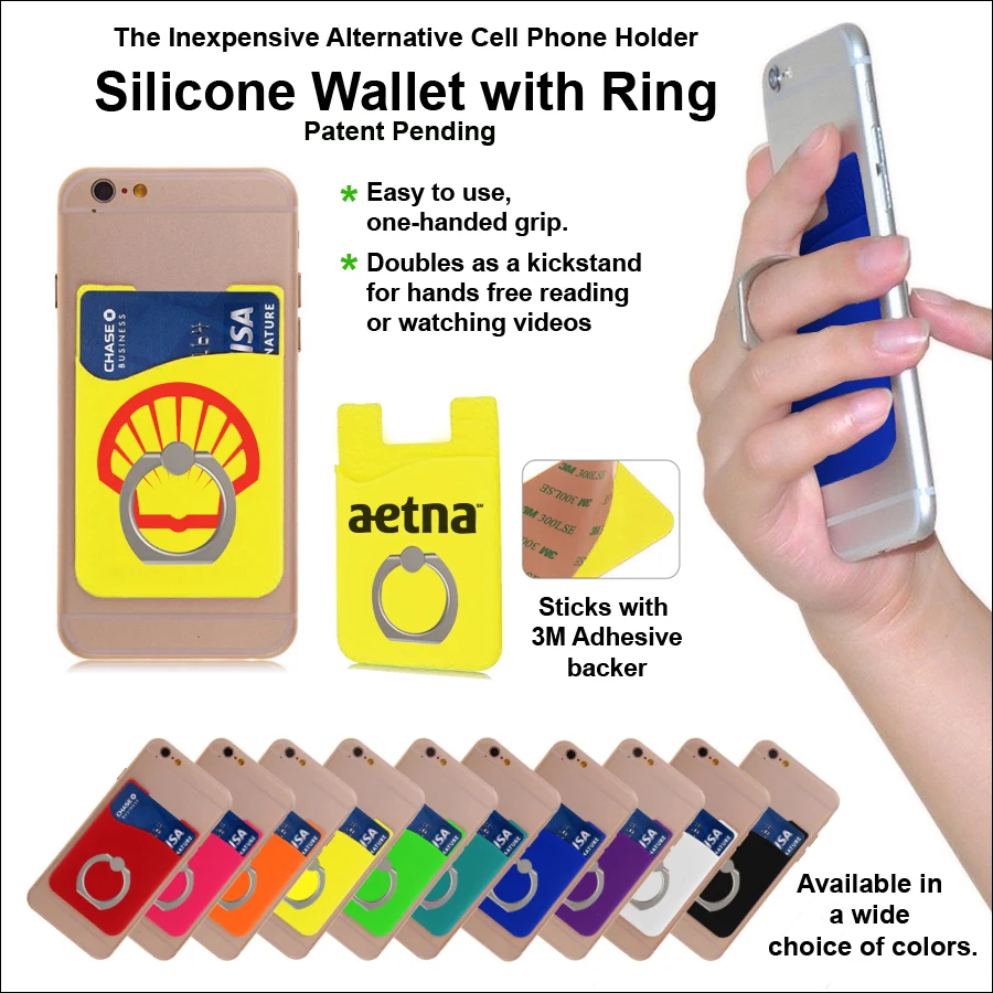 Inexpensive Alternative Cell Phone Holder- Silicone Wallet with Ring - Yellow 1