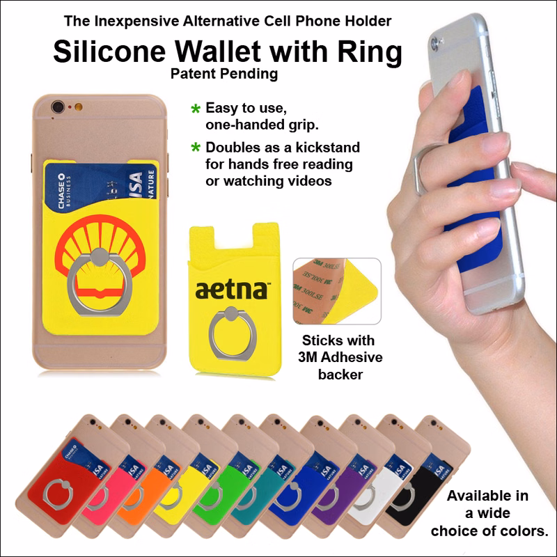 Inexpensive Alternative Cell Phone Holder- Silicone Wallet with Ring - Yellow