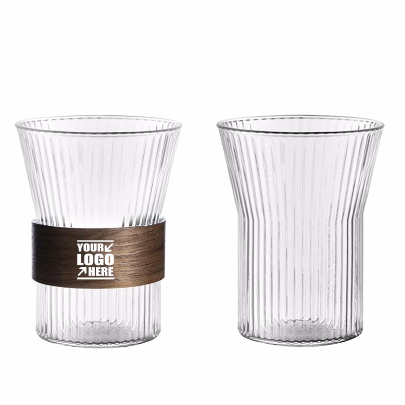 10oz Wooden Striped Glass Cup