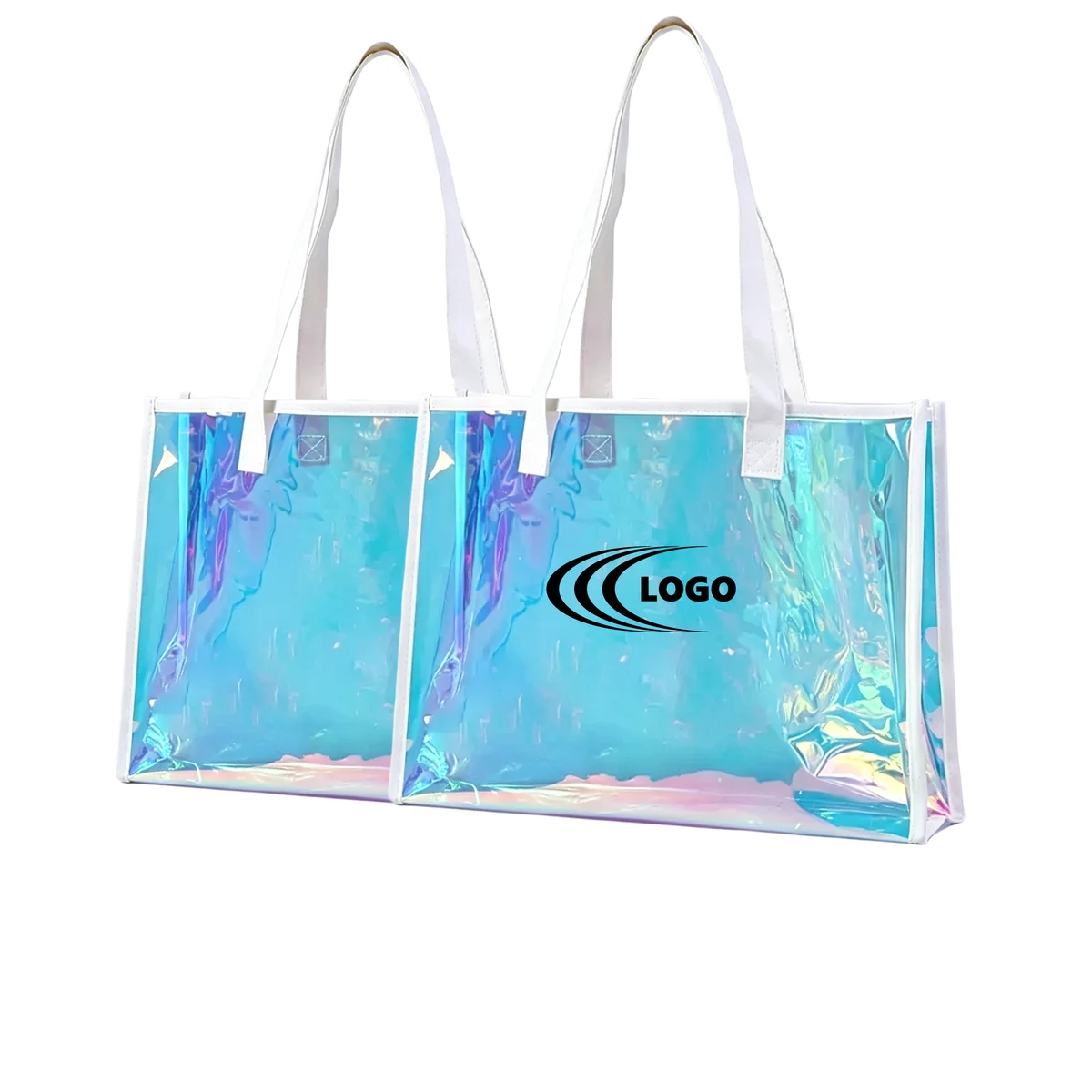 PVC Holographic Tote Bag With White Leather Trim 1