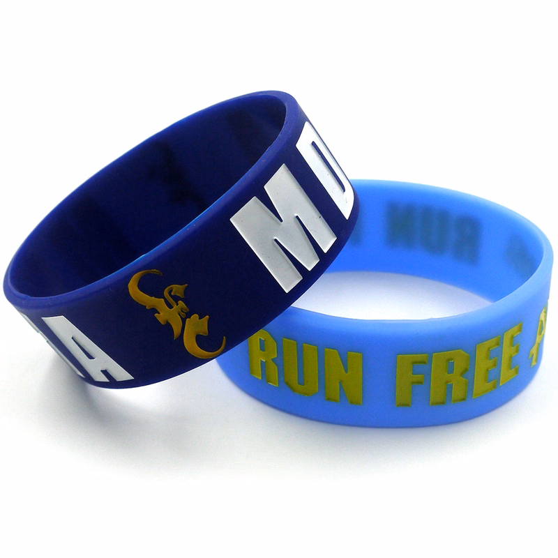 Debossed & Color Filled Silicone Bracelets: 25mm