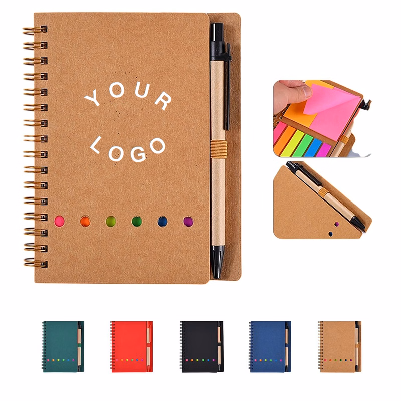 Compact Spiral Kraft Notebook with Labels and Notes