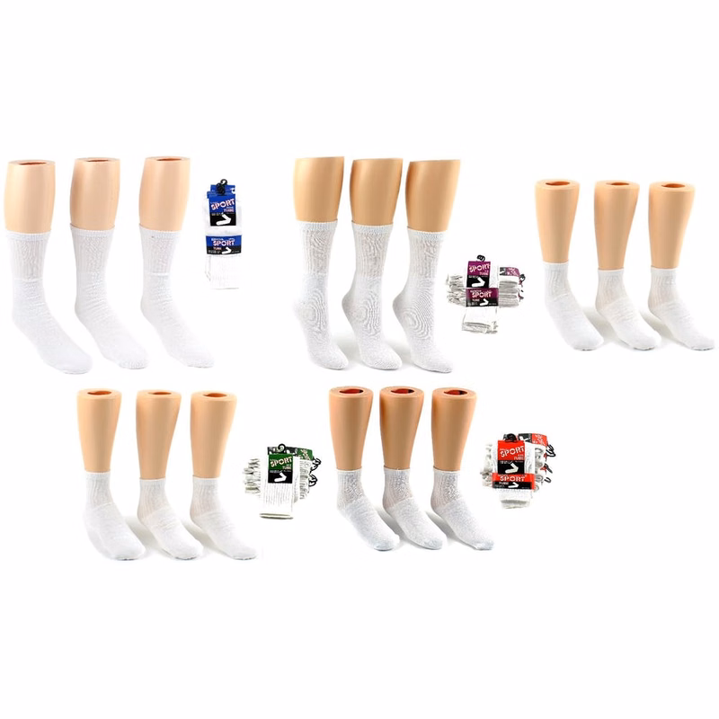 Athletic Tube Socks - Assorted Sizes Family Combo Packs