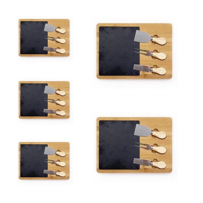 Bamboo/slate Cheese Board And Tool Set 1