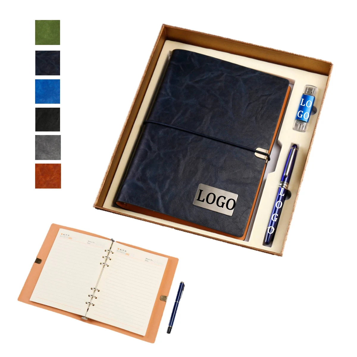 Leather Notebook Pen And Flash Drive Business Set 1