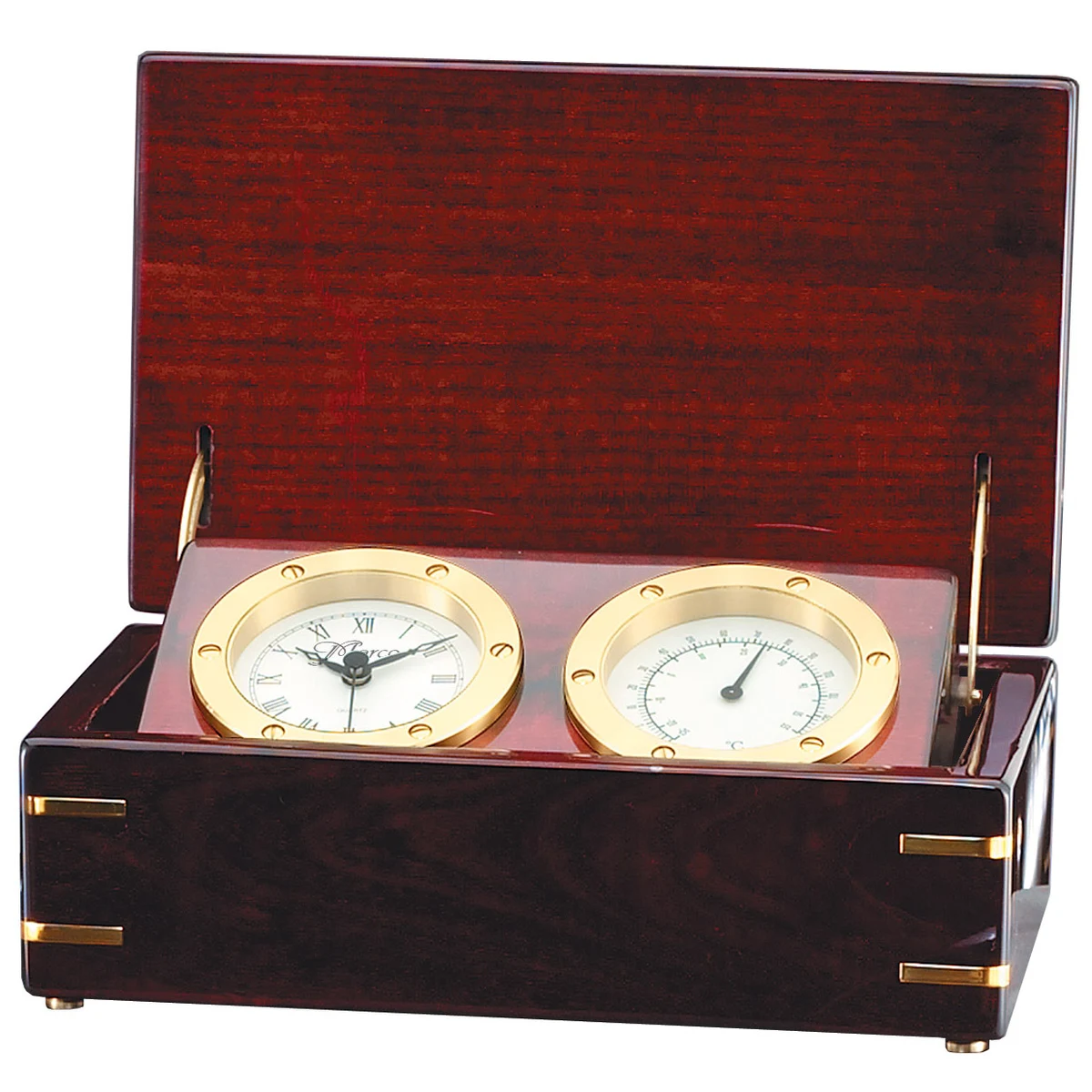 Executive Desk Clock and Barometer in Rosewood Piano Finish Box 1