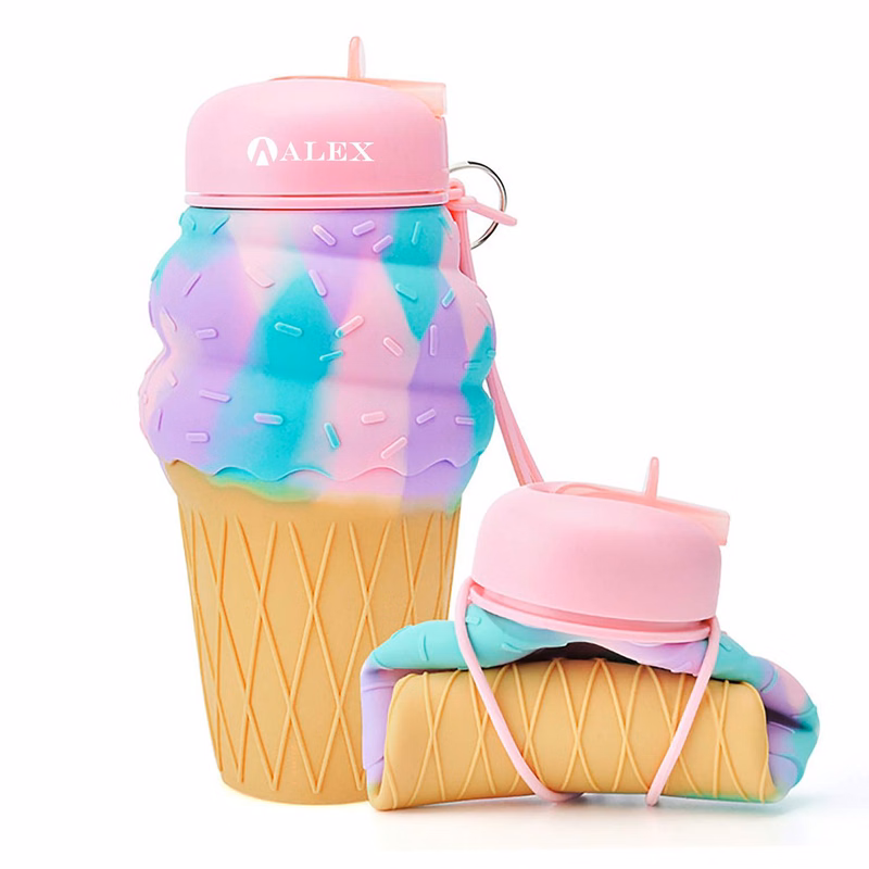 16.6 oz Kids Ice Cream Shape Children Water Silicone Bottle