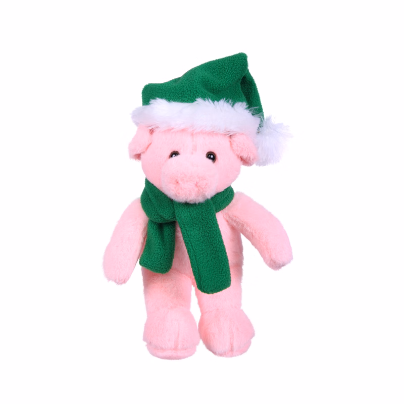 Soft Plush Stuffed Pig with Christmas Hat and Scarf