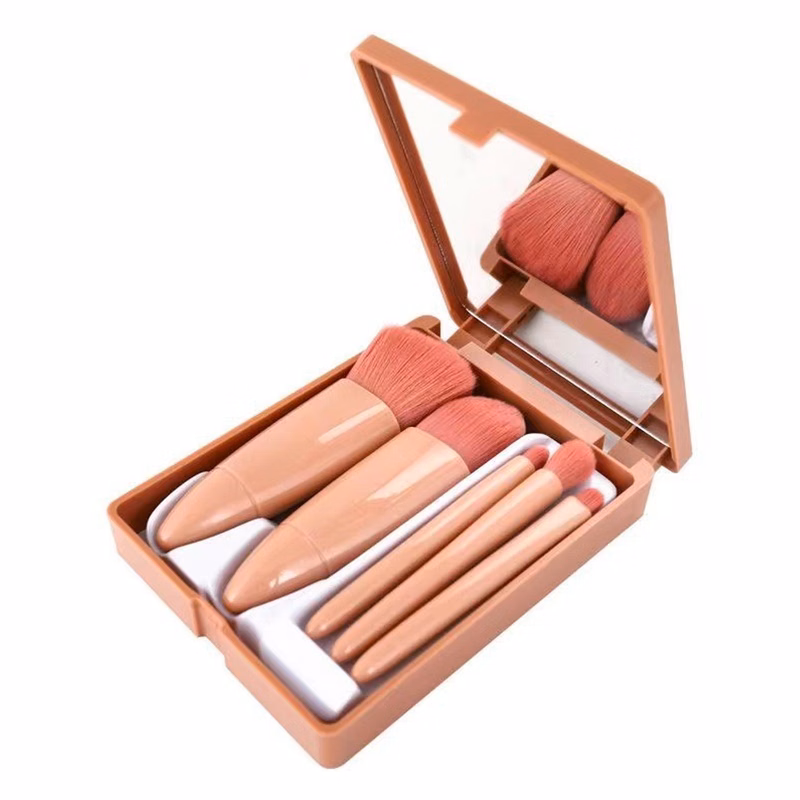 5PCS Portable Travel Makeup Brush Set w/ Mirror