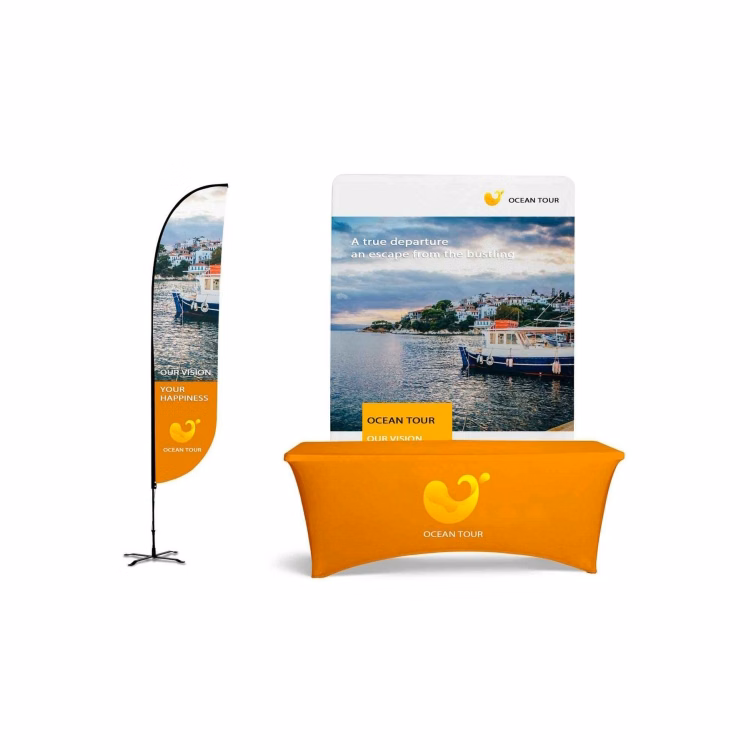 5'wx8'h Straight Wall Display w/9' Feather Flag & 6' Table Cover