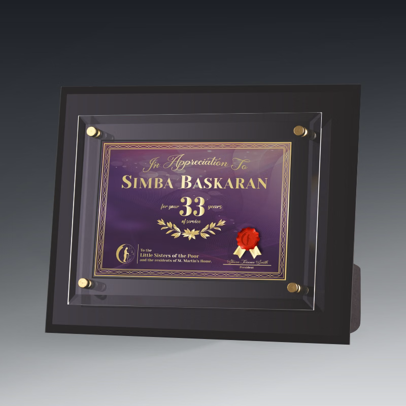 Black Glass Plaque - Raised Glass