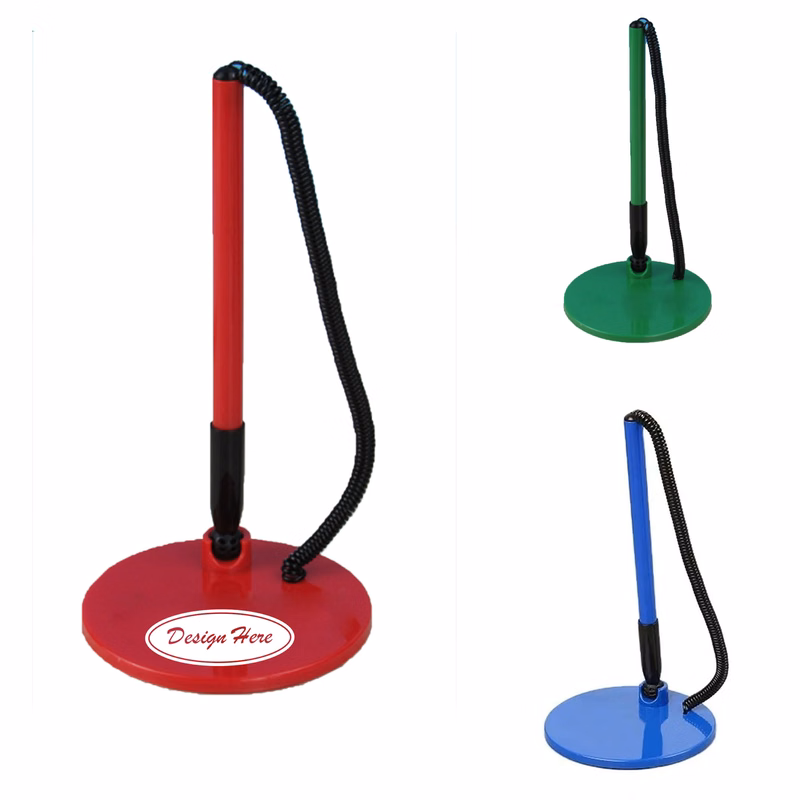 Fixed Round Desk Pen with Spring for Service Counters and Banks