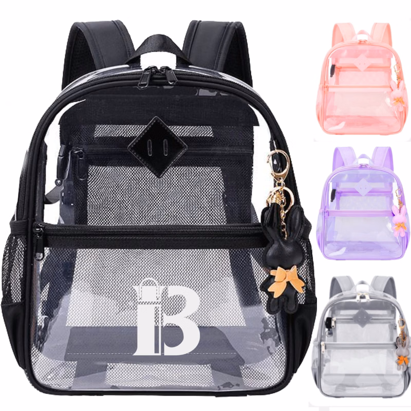 Clear PVC Waterproof Backpack w/ Rabbit Pendant