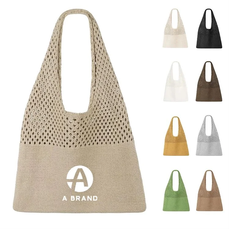 Crochet Mesh Beach Tote Bag, custom tote bag with logo imprint 1