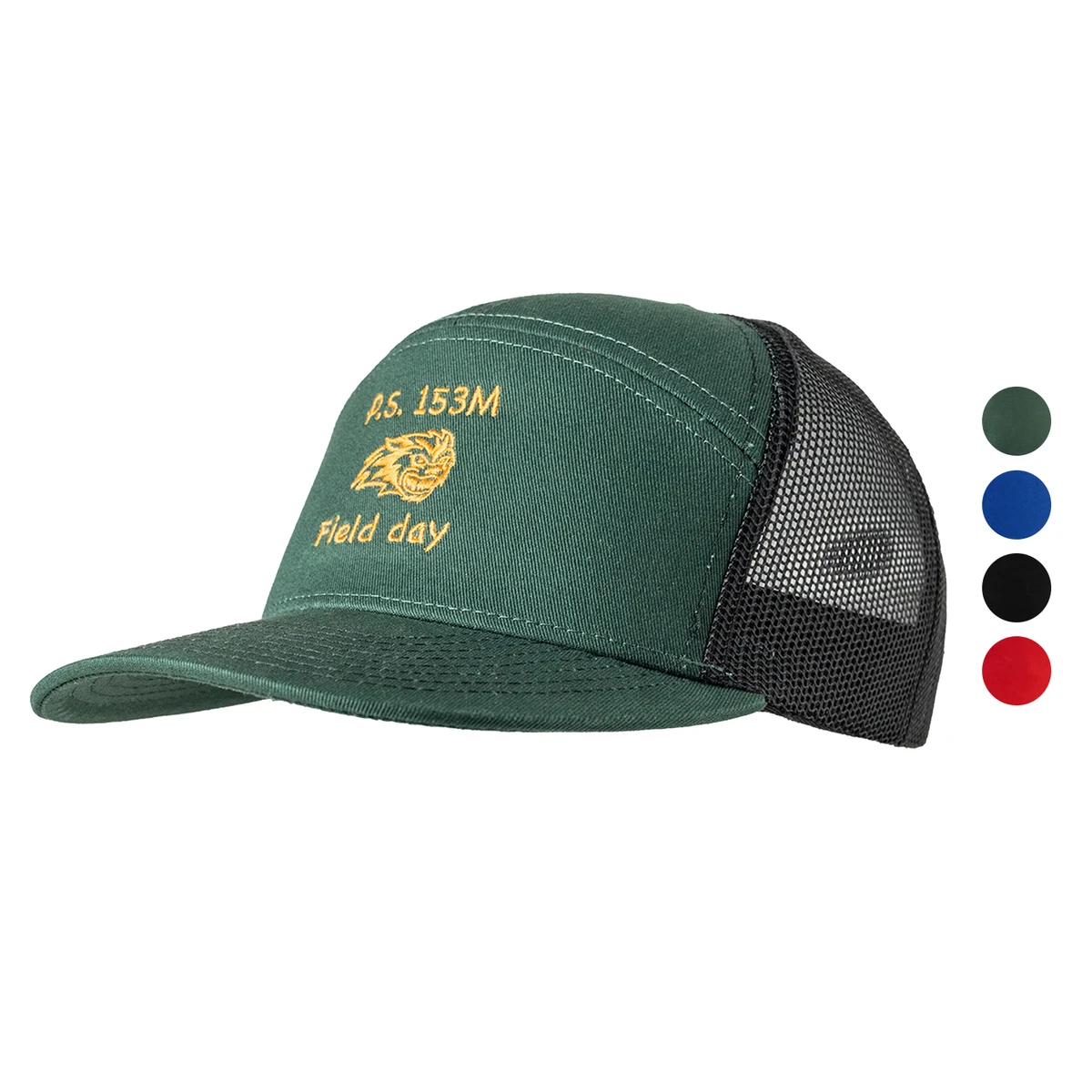 Premium 7-Panel Mesh Back Cap Flat Bill Trucker Hat with Snapback Closure 1
