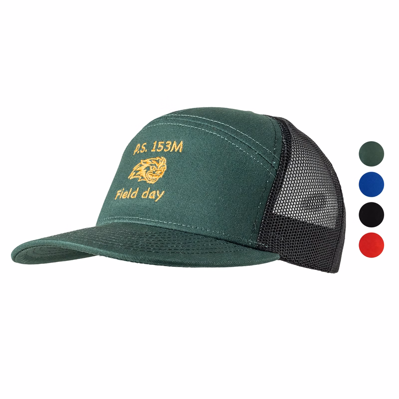 Premium 7-Panel Mesh Back Cap Flat Bill Trucker Hat with Snapback Closure