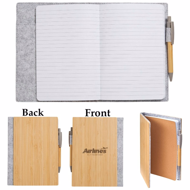 A5 ECO-friendly Book Felt Fabric Bamboo Cover Notebook with Recycled Pen