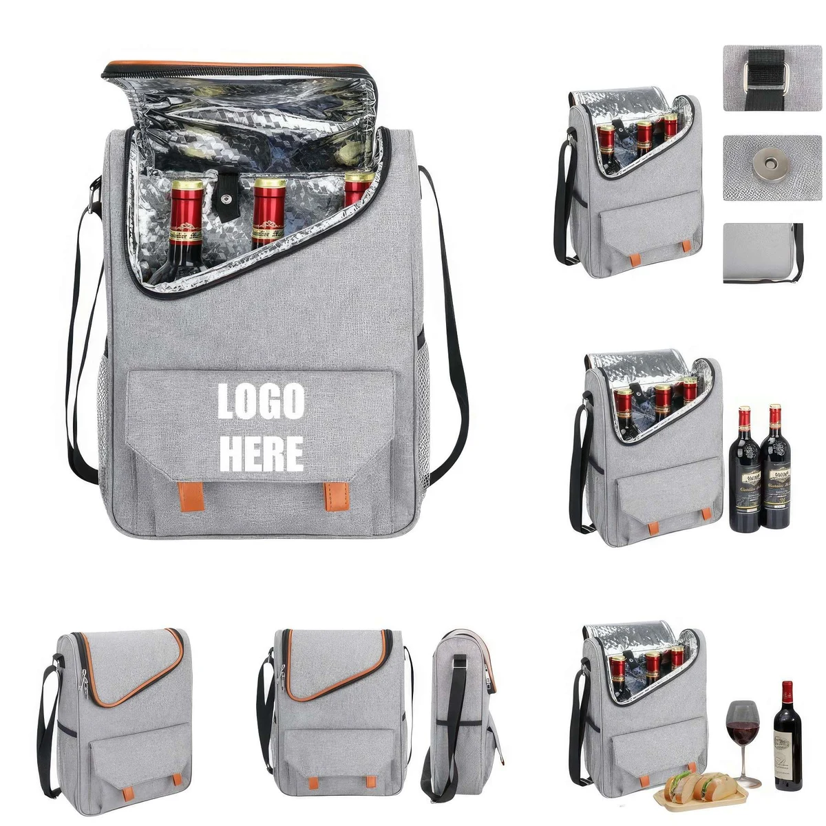 Custom Insulated 3 Bottle Wine Tote Carrier Bag 1