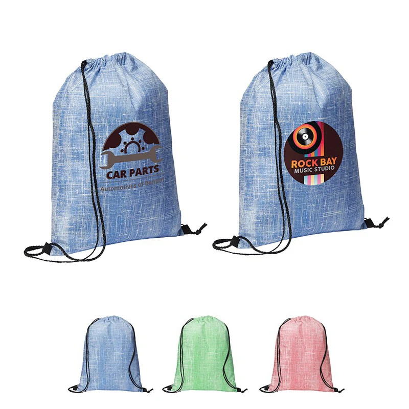 Denim Pattern Non-Woven Drawstring Backpack 1