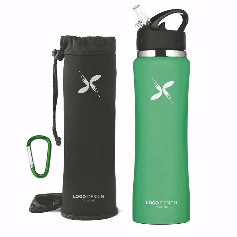Stainless Steel Water Bottle with Straw, Pouch, Clip, 32oz Flip Top Insulated Water Flask Canteen
