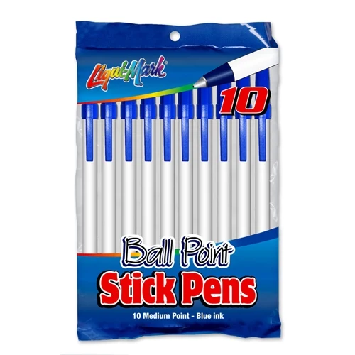 Pack of 10 Stick Pens, Medium Point-Blue 1