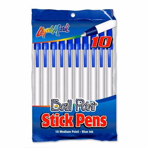 Pack of 10 Stick Pens, Medium Point-Blue