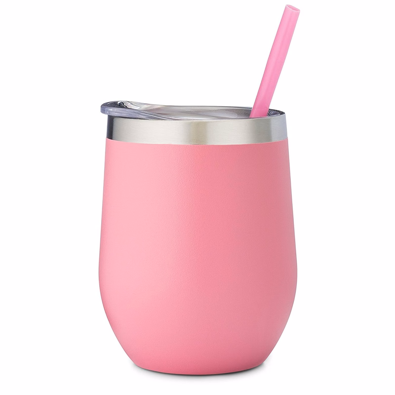 12 oz Stainless Wine Tumbler with Straw