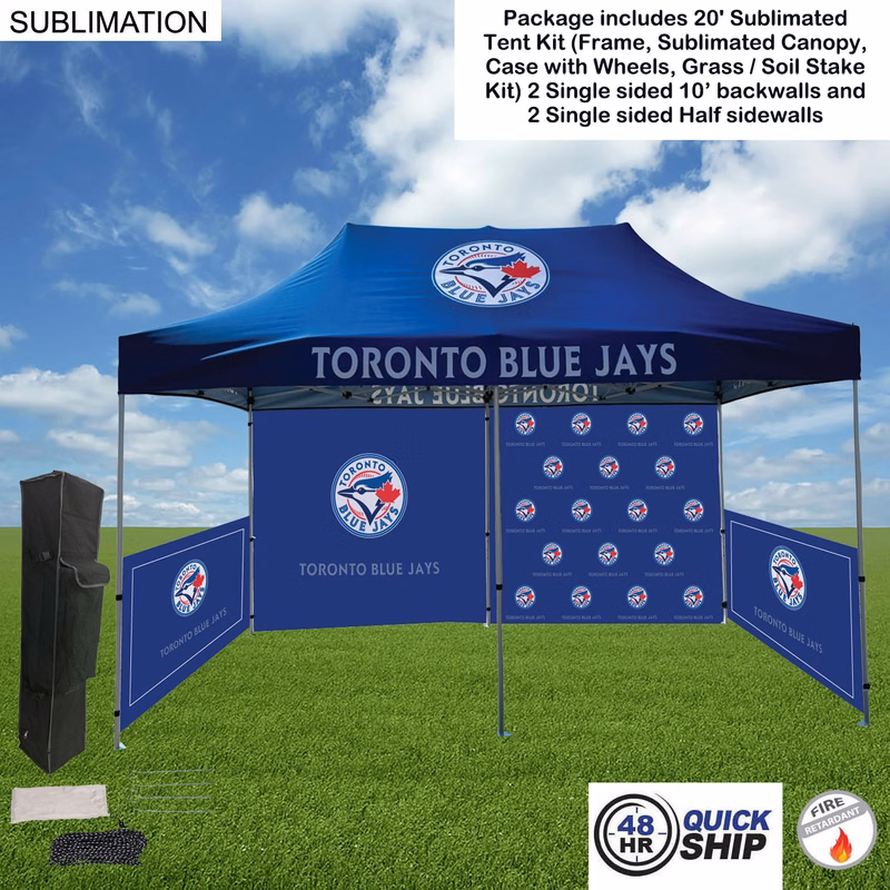 48 Hr Quick Ship - Full Tent Package 1, 20' Sublimated Tent, 2 10' backwalls, 2 half sidewalls