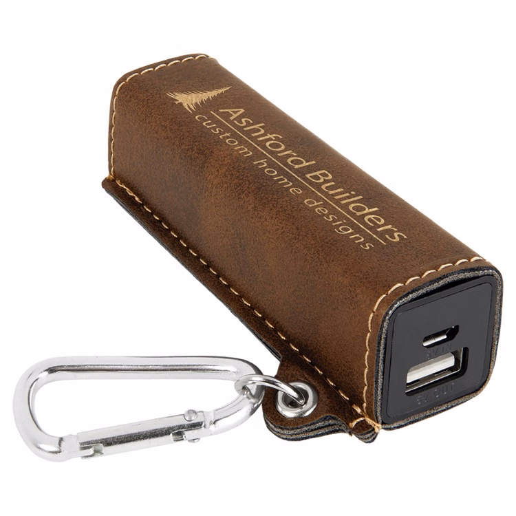 Rustic/Gold Leatherette 2200 mAh Power Bank with USB Cord