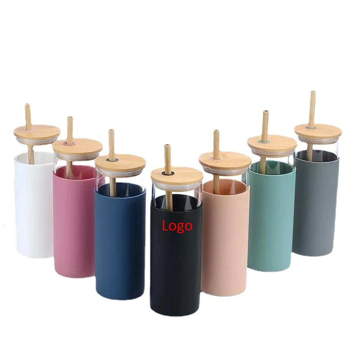17oz Glass Tumbler with Silicone Sleeve, Bamboo Lid, and Straw 1