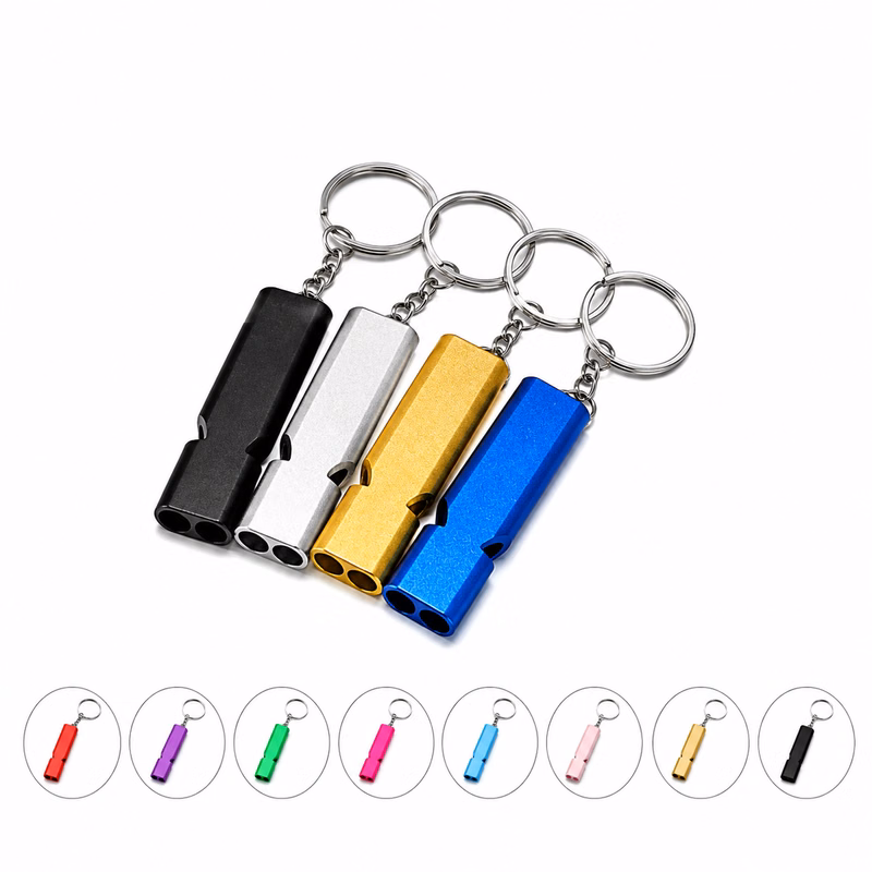 Aluminum Dual Tube Emergency Whistle Keychain