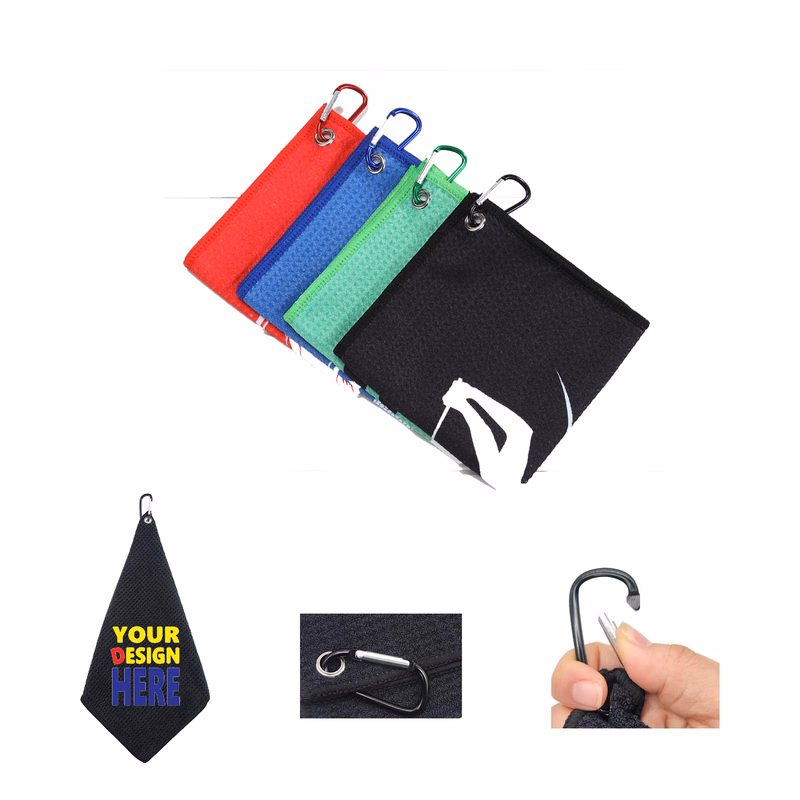 Waffle-Pattern Golf Towel with Carabiner Clip