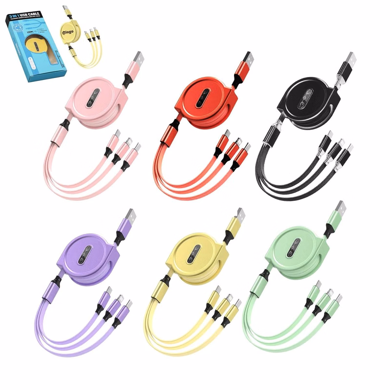 Custom Retractable 3 in 1 Charging Cables MOQ 100pcs