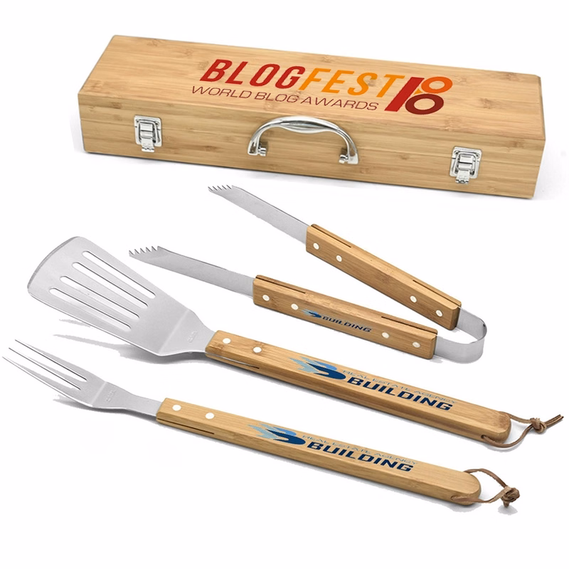 3-Piece Custom Bamboo Grilling Barbecue Tool Set