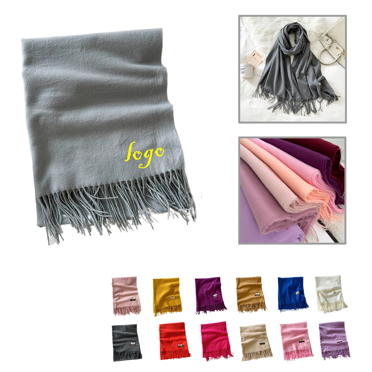 MOQ50 Winter Warm Solid Color Faux Cashmere Scarf 1