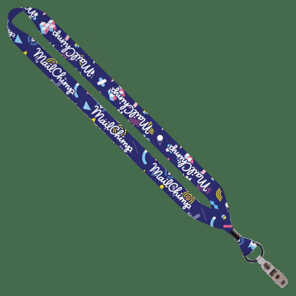 3/4" Dye-Sublimated Lanyard with Metal Crimp, Split-Ring & Bulldog Clip