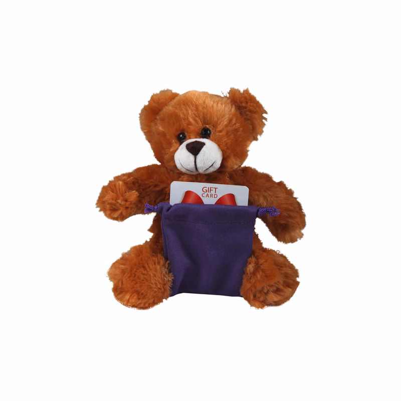 soft plush Mocha Bear with gift card sack
