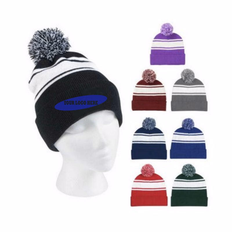 Acrylic Knit Beanie Cap With Pom