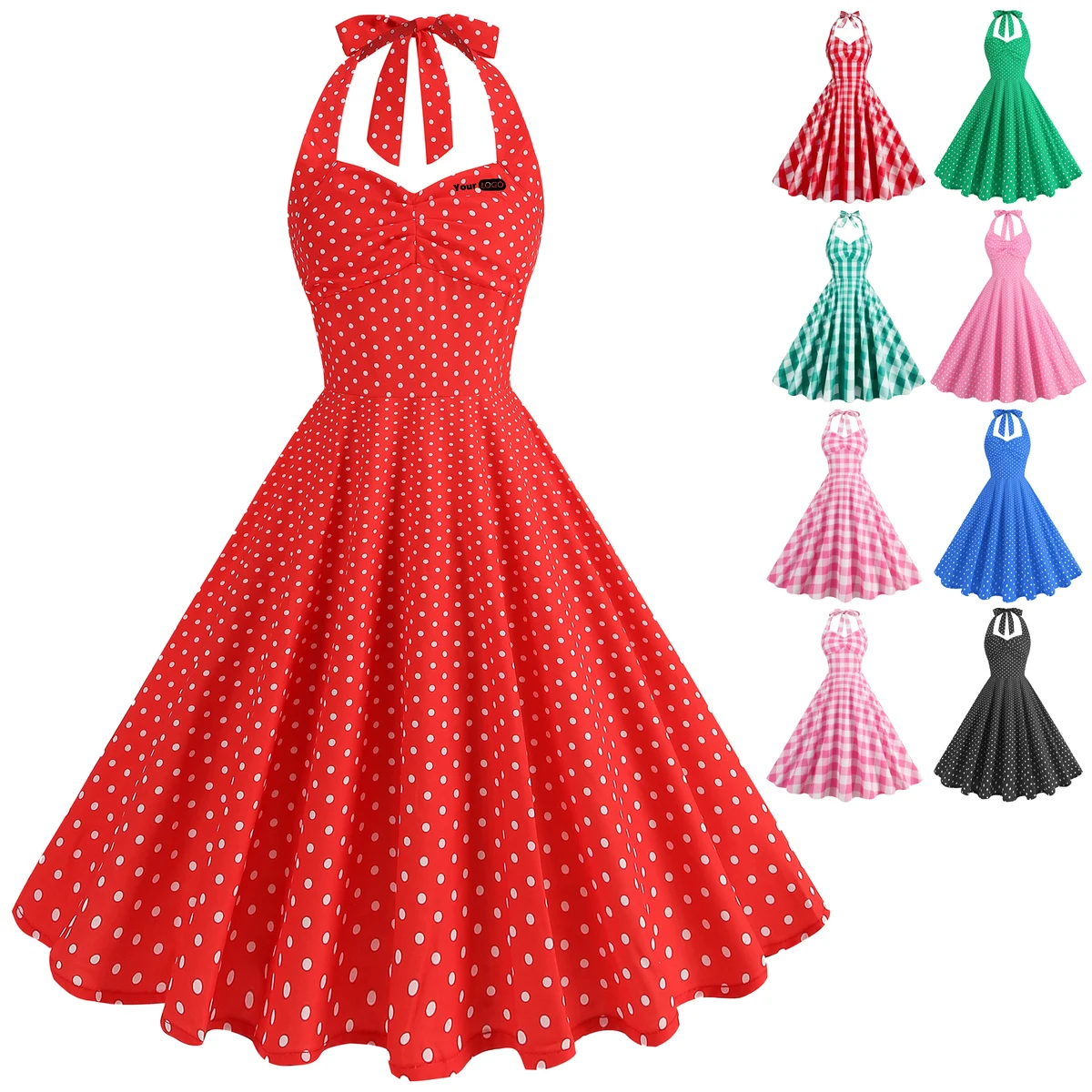 Polyester High Waisted Waist Cinched Neck Hanging Dress 1