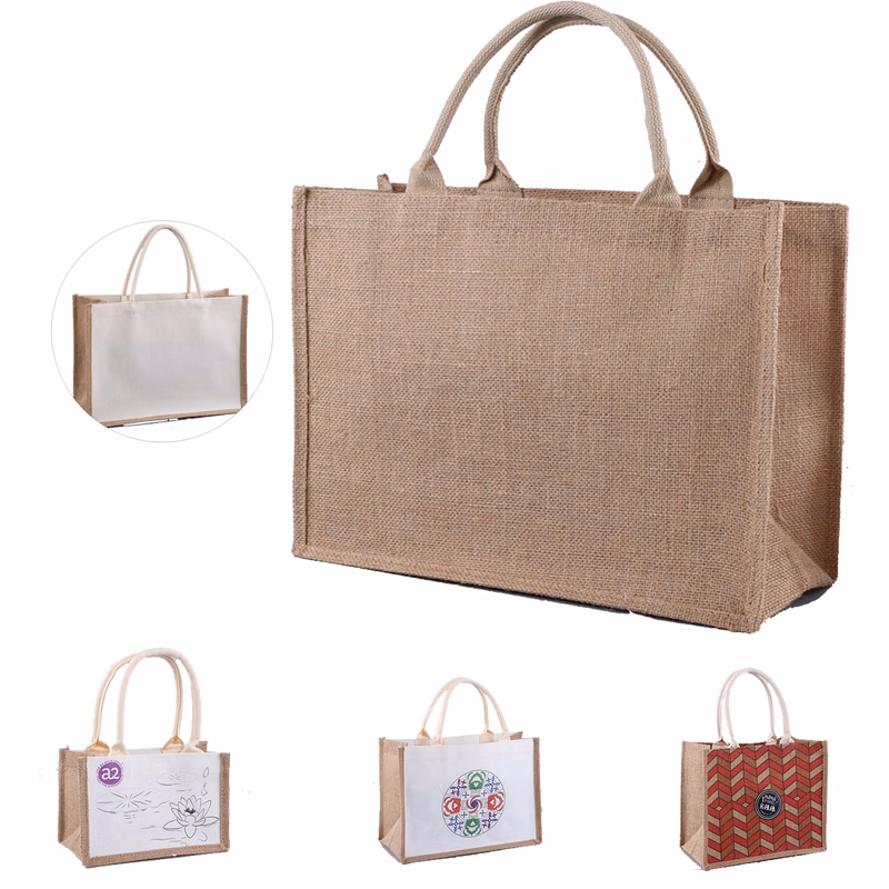 Full Color Jute Burlap Tote Bag with Handles