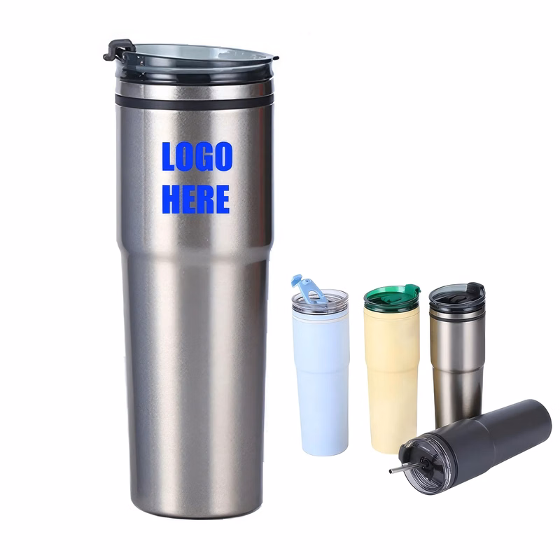 Custom 18 oz Stainless Steel Travel Coffee Mug With Straw