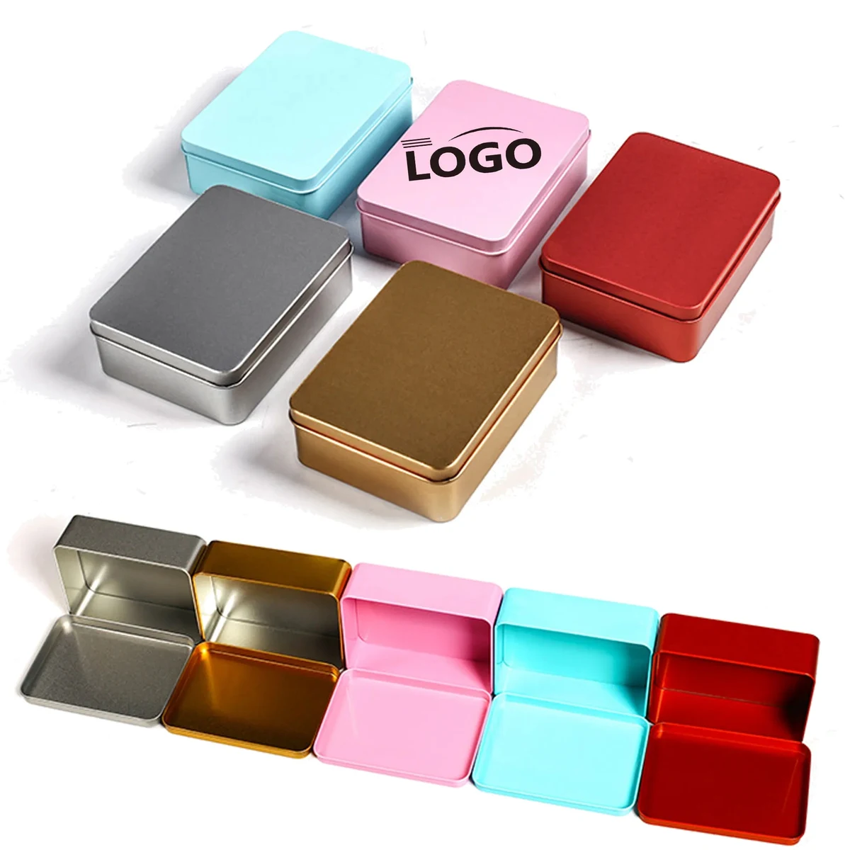 4.7" x 3.5" x 1.6" Rectangular Hinged Tin Box Storage Contai 1
