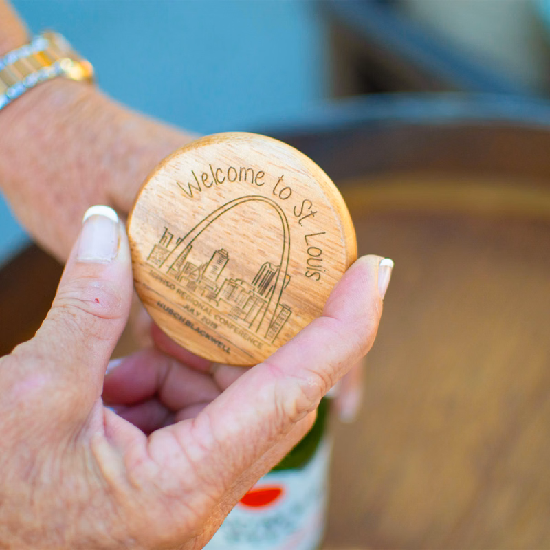 Wood Bottle Opener - Round With Metal Jaw On Back