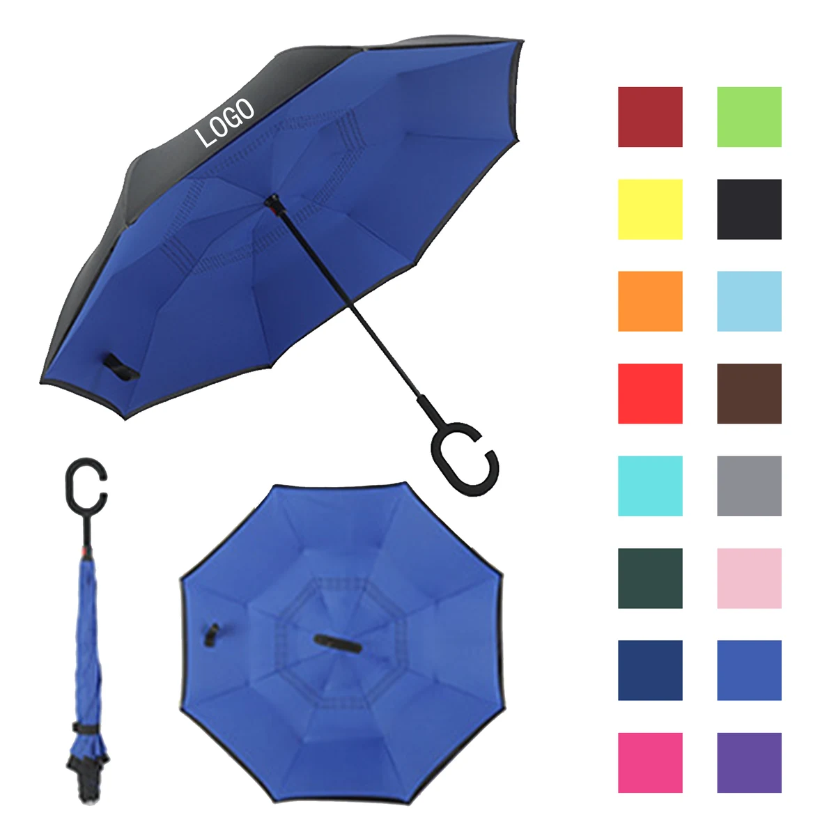 C-Shaped Standing Car Long Handle Reverse Umbrella 1