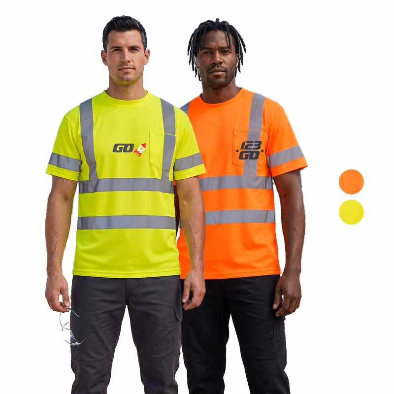 3.8 oz. Polyester Class 3 Double Band Reflective Tape Safety T-Shirt with Pocket