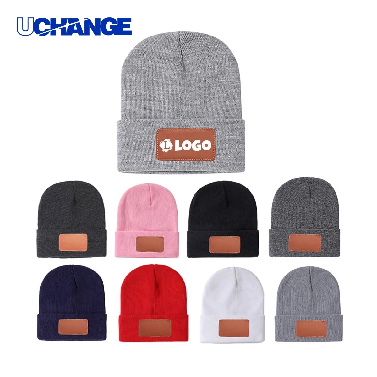 Cozy Knit Beanie with Leather Patch 1